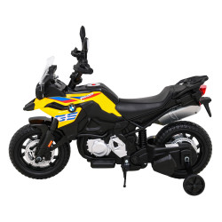 Motor BMW F850 GS na akumulator dla dzieci Żółty + Kółka pomocnicze + Audio LED + Wolny Start + EVA