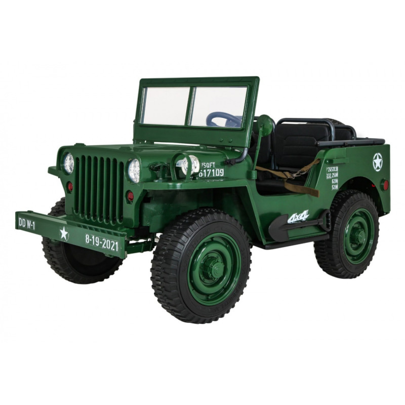Autko Wojskowe Retro dla 3 dzieci Zielony Jeep Willys
