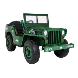 Autko Wojskowe Retro dla 3 dzieci Zielony Jeep Willys