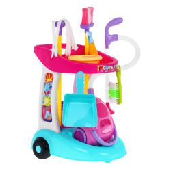 Duży Wózek sprzątający dla dzieci 3+ Interaktywny odkurzacz + Mop Miotła Szufelka + Akcesoria 10 el.