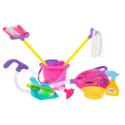 Duży Wózek sprzątający dla dzieci 3+ Interaktywny odkurzacz + Mop Miotła Szufelka + Akcesoria 10 el.