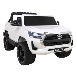 Toyota Hilux na akumulator dla dzieci Biały Pickup + Napęd 4x4 + Pilot + 2 bagażniki