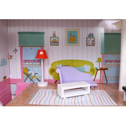 Duży Domek z drewna dla lalek Różowy dla dzieci 3+ Akcesoria Meble + 3 piętra
