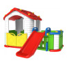 Domek ogrodowy 3w1 dla dzieci Czerwony + Zjeżdżalnia + Ogródek z płotkiem