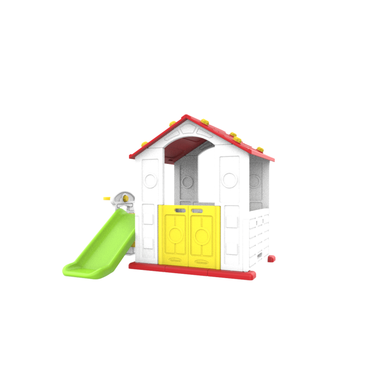 Domek Ogrodowy 3w1 dla dzieci Czerwony Dach + Zjeżdżalnia + Koszykówka