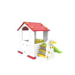 Domek Ogrodowy 3w1 dla dzieci Czerwony Dach + Zjeżdżalnia + Koszykówka