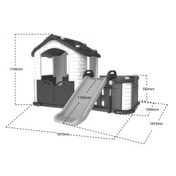 Domek ogrodowy 3w1 dla dzieci Zielony dach + Zjeżdżalnia + Ogródek z płotkiem