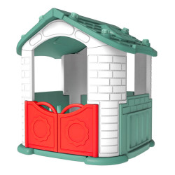 Duży Domek ogrodowy 5w1 dla dzieci + Zjeżdżalnia + Koszykówka + Ogródek + Stolik + 2 Krzesełka Zielony Dach