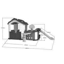 Duży Domek ogrodowy 5w1 dla dzieci + Zjeżdżalnia + Koszykówka + Ogródek + Stolik + 2 Krzesełka Czerwony Dach