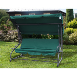 Rodzinna Huśtawka ogrodowa z Daszkiem Zielony + Tekstylina 2x1 + Regulowane siedzisko + Materac + 2 Podstawki na napoje
