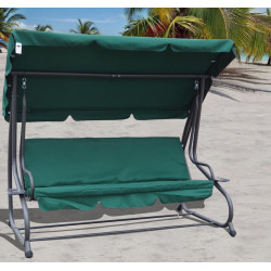 Rodzinna Huśtawka ogrodowa z Daszkiem Zielony + Tekstylina 2x1 + Regulowane siedzisko + Materac + 2 Podstawki na napoje