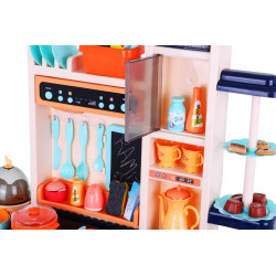 Stylowa niebieska Kuchnia dla dzieci 3+ Kran z wodą + Interaktywny palnik z parą + Panel audio 65 el.