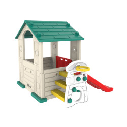 Domek Ogrodowy 3w1 dla dzieci Zielony Dach + Zjeżdżalnia + Koszykówka