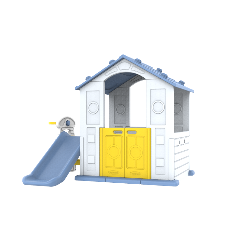 Domek Ogrodowy 3w1 dla dzieci Niebieski Dach + Zjeżdżalnia + Koszykówka