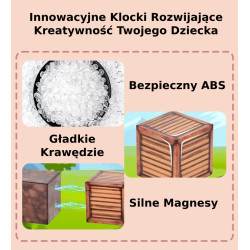 Klocki Magnetyczne Minecraft Sześciany 100 szt. – 8 Silnych Magnesów – różnorodne scenerie i kreatywna zabawa | Zabawkolandia24