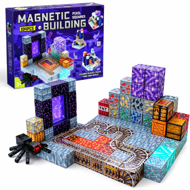 Klocki Magnetyczne Minecraft Sześciany 104 szt. – Portal | Zabawkolandia24