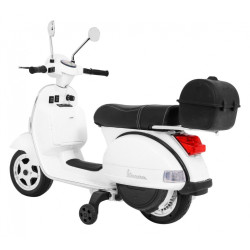 Skuter Vespa elektryczny dla dzieci Biały + Kółka pomocnicze + Audio + Ekoskóra + EVA + Wolny Start