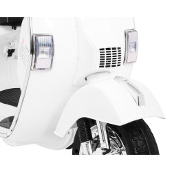 Skuter Vespa elektryczny dla dzieci Biały + Kółka pomocnicze + Audio + Ekoskóra + EVA + Wolny Start