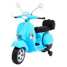 Skuter Vespa elektryczny dla dzieci Niebieski + Kółka pomocnicze + Audio + Ekoskóra + EVA + Wolny Start