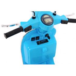 Skuter Vespa elektryczny dla dzieci Niebieski + Kółka pomocnicze + Audio + Ekoskóra + EVA + Wolny Start