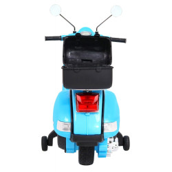 Skuter Vespa elektryczny dla dzieci Niebieski + Kółka pomocnicze + Audio + Ekoskóra + EVA + Wolny Start