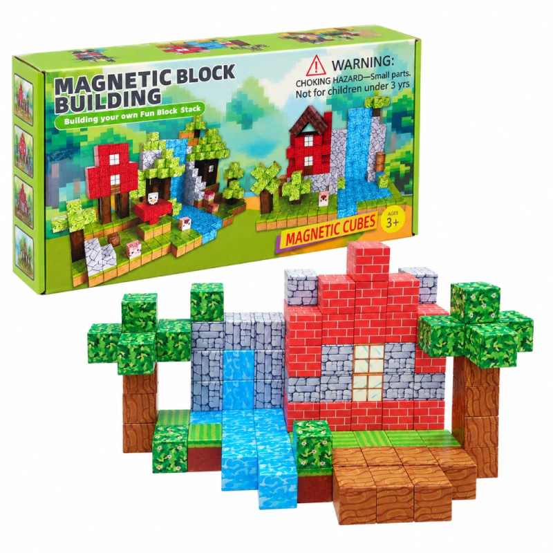 Klocki Magnetyczne Minecraft 100 szt. - 8 magnesów - Czerwony Domek