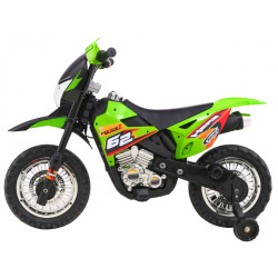 Motorek Cross dla dzieci Pojazd na akumulator Zielony + Pomocnicze kółka + Dźwięki LED