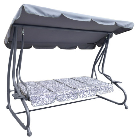 Duża Huśtawka ogrodowa 4-osobowa Szary + Tekstylina + Daszek + Regulowane siedzisko + 4 Poduszki