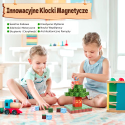 Klocki Magnetyczne Minecraft 100 szt. – Sceneria + Wodospad Różnorodne scenerie i kreatywna zabawa | Zabawkolandia24