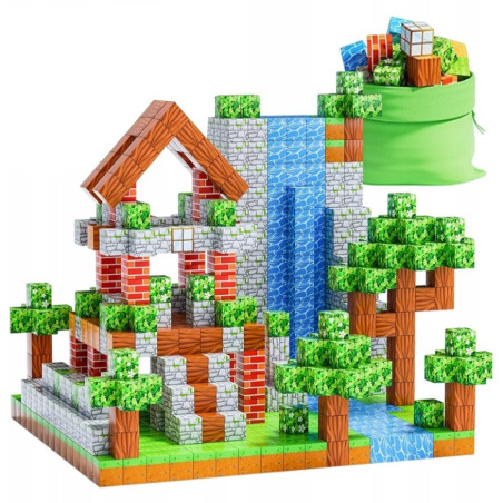 Klocki Magnetyczne Minecraft 100 szt. – Sceneria + Wodospad Różnorodne scenerie i kreatywna zabawa | Zabawkolandia24